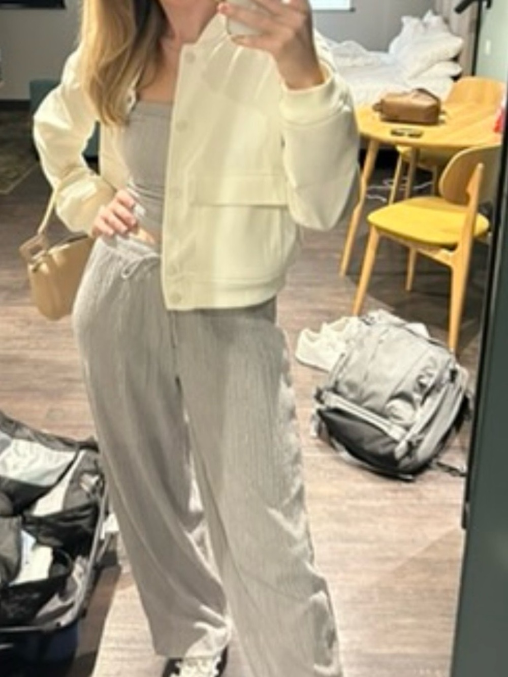 Zara Light Gray Metallic Set w/ Wide-Leg Drawstring Pants and Halter top